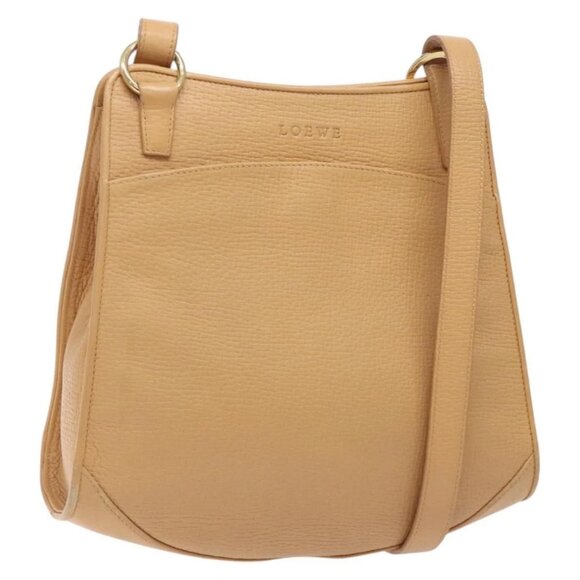 LOEWE Shoulder Bag Leather Beige Gold Auth